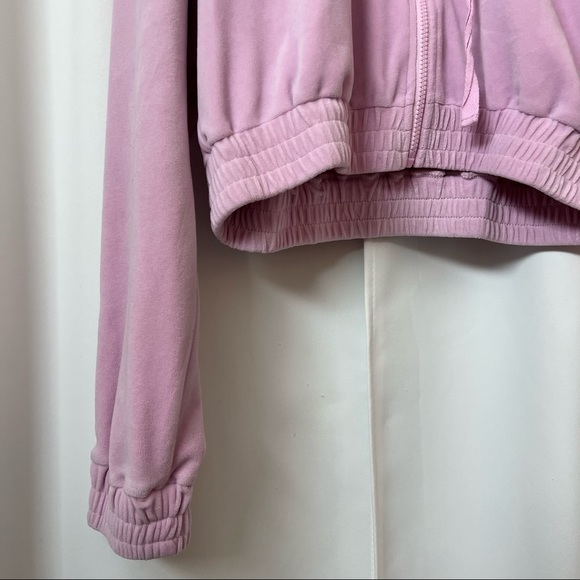 F21 Kawaii Pastel Lilac Purple Semi Crop Velour Y2K Hoodie Sweatshirt Size Large - Picture 2 of 8